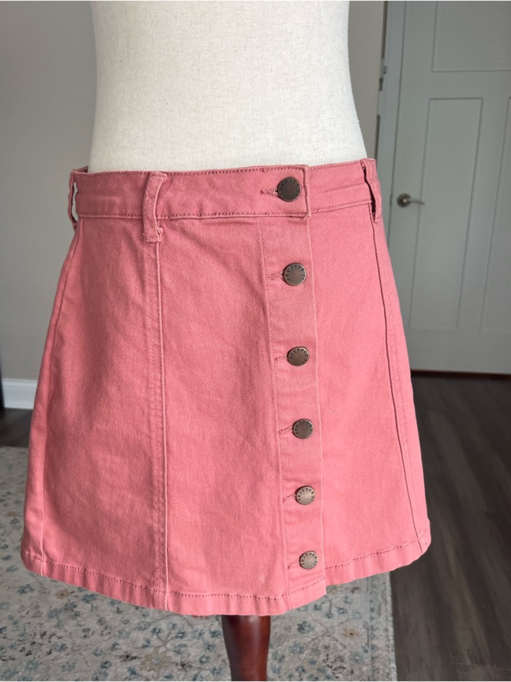 Coastal Cowgirl Coral Button-Front Mini Skirt